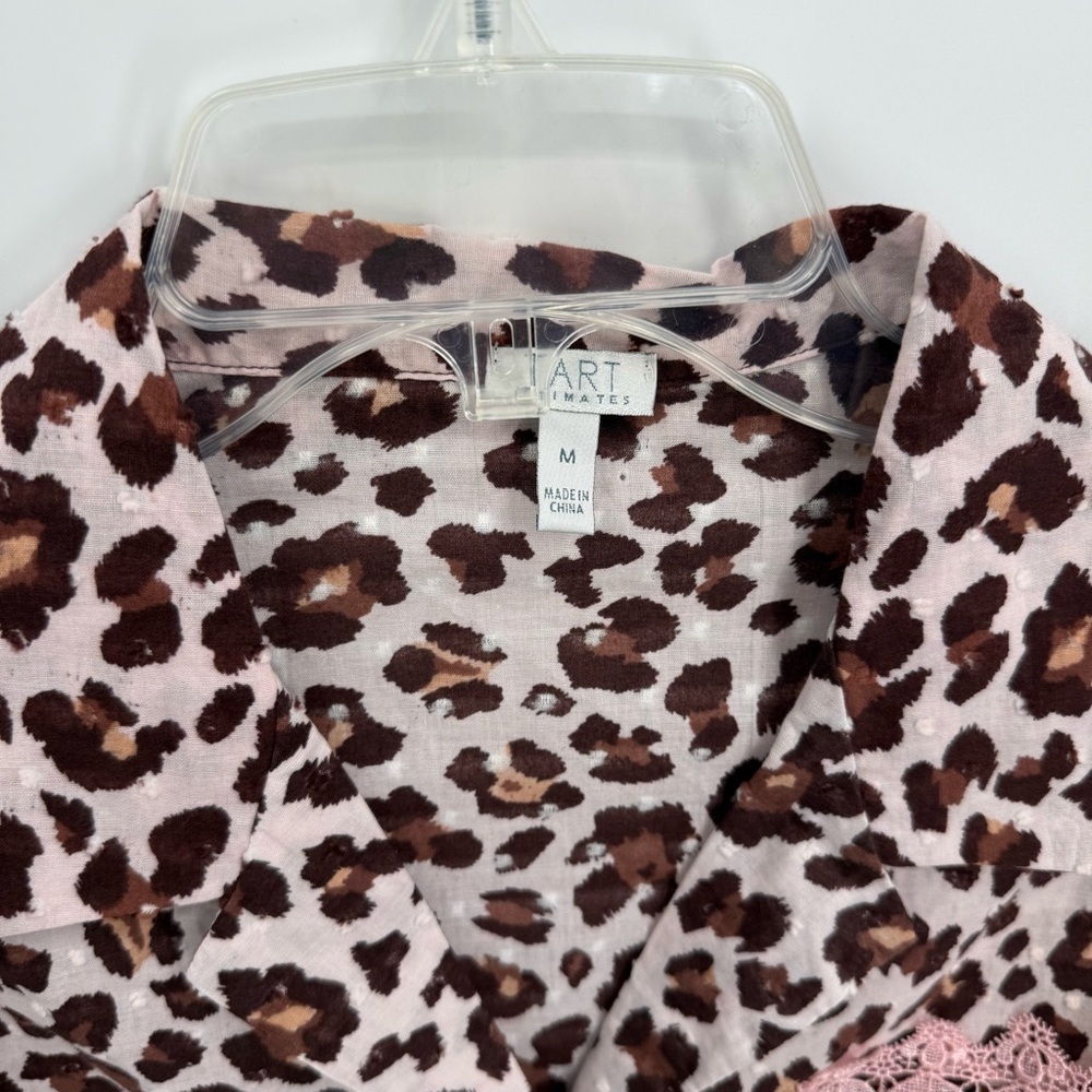 TART INTIMATES Leopard Print Pajama Set Size M women Pants Top Brown Pink Lace - Picture 3 of 7